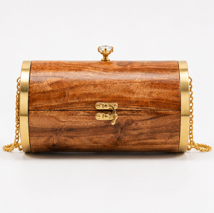 Pochette en bois artisanale avec chaîne dorée, sac de soirée de luxe personnalisé pour mariée et femme - Product Image 4