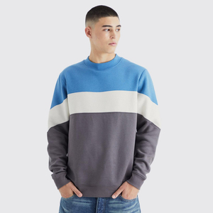 เสื้อสเวตเชิ้ตผู้ชายแบบถัก OEM แบบกำหนดเอง ลายเรียบ สีสันตัดกันสำหรับฤดูหนาว คอกลม สวมใส่สบาย ทรงหลวมพิเศษ ป้องกันรอยยับ - Product Image 1