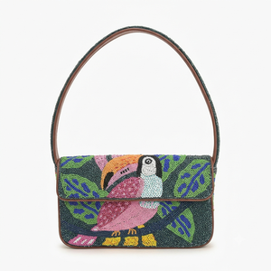 Sac à bandoulière perlé fait main motif feuille de lotus tigrée pour femme, pochette de soirée à rabat style jungle, sac sous le bras fantaisie - Product Image 5