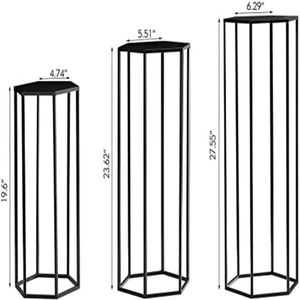 Set di 3 Portafiori in Metallo da Interno, Altezza 35,43 Pollici, Fioriera Angolare Nera, Tavolino Esagonale Impilabile, Espositore Regolabile in Altezza - Product Image 6