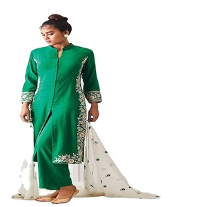 Ensemble Kurti et pantalon pour femmes, dernière collection, en velours Gerogette, style vintage classique, en coton Chanderi, disponible en gros - Product Image 1