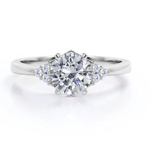 Anillo de Compromiso Clásico con 7 Piedras de Moissanita de Corte Redondo de 1.1 Quilates, Engaste Hexagonal, Chapado en Oro Rosa, para Bodas y Fiestas - Product Image 1