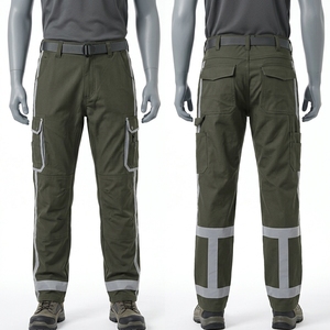Unisex <b>Black</b> Heavy Duty 300GSM Polyester Canvas <b>Work</b> <b>Pants</b> Reflective Tape Panels Safety Utility Cargo CE Certified Custom Logo - Product Image 5