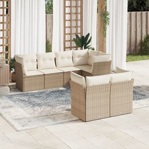 Conjunto de Sofás de Jardín de Mimbre Sintético, 7 Piezas, Color Beige, Muebles de Exterior con Patas Ajustables, Diseño Contemporáneo - Product Image 1