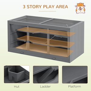 Gabbia per Criceti a 3 Piani Grigia, Stile Moderno, in Metallo, con Tetto a Cerniera, Vassoio Impermeabile, Design Salvaspazio per Piccoli Animali di Taglia Grande - Product Image 4
