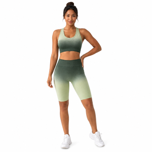 Women's Ombre Seamless Yoga Set 2 Piece Workout Shorts and Sports Bra High Waist Tummy Control Gym Fitness Clothing Activewear - Product Image 1
