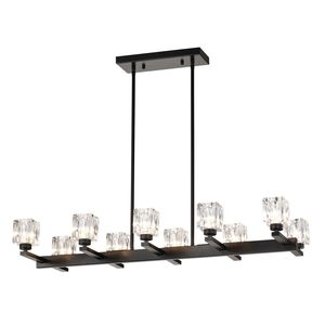 Lampadario Moderno a 10 Luci Nero Stile Fattoria, Lampadario Lineare per Sala da Pranzo, Illuminazione in Cristallo, Illuminazione Moderna - Product Image 1