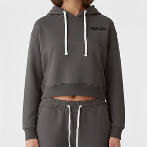 Sudadera Corta de Moda para Mujer, Color Sólido, Manga Larga, Tejido de Algodón, Informal, para Otoño, con Logotipo Frontal y Bolsillos - Product Image 4