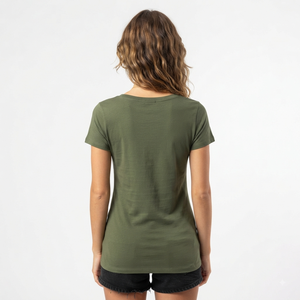 Camiseta de Manga Corta con Cuello Redondo para Mujer, Color Verde Oliva, 100% Algodón, Corte Ajustado Informal, para Primavera/Verano, Marca Hawk Eye - Product Image 2