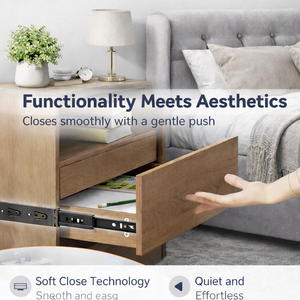 ELVROGEST SA Modern Nightstand <b>Walnut</b> 23.8 Inches With Hidden Drawers Storage Bedside <b>Table</b> Mid Century Design - Product Image 5