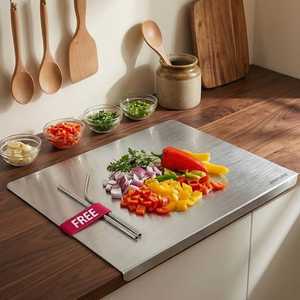 Planche à découper rectangulaire en acier inoxydable, antidérapante, facile à nettoyer, durable, non toxique, pour la cuisine - Product Image 1