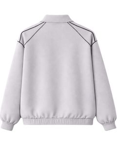 Conjunto deportivo informal de dos piezas para mujer, color gris claro, con chaqueta con cremallera y pantalones tipo jogger, con ribete en contraste negro. - Product Image 3