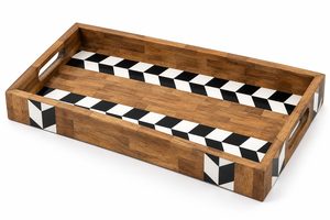 Plateau en bois artisanal incrusté de nacre, plateau de service décoratif, motif chevron, vente en gros, OEM, ODM, en vrac - Product Image 5