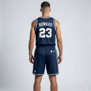 Ensemble d'uniformes de basketball classiques personnalisés de haute qualité pour hommes, maillot et short en maille épaisse bleue - Product Image 2