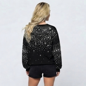 Women Winter Rhinestone Printed Cotton Fleece <b>Sweatshirt</b> Oversize Drop Shoulder Crew Neck 480 GSM High Quality French Front - Product Image 4
