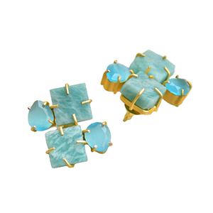 Premium Brass <b>Cluster</b> Earrings Gold Plated Stud Handcrafted Semi Precious Matte Brass Texture Trendy Statement Piece - Product Image 3