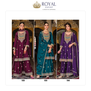 Bulk Exporter Selling <b>Top</b> Quality Wedding Wear Collection of Heavy Chinnon Silk Sharara Suit with Embroidery Work for Women - Product Image 6