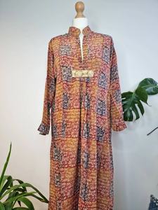 M/L Middy Crepe Silk Dress Recycled Indian Cotton <b>Kaftan</b> Breathable and Comfortable Daywear for <b>Summer</b> Casual Print Style - Product Image 4