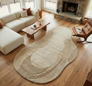 Luxury Modern <b>Abstract</b> Regular Hand Tufted Wool Anti-Slip Area Rug Soft Beige Carpet for Living Room Bedroom Home Decor - Product Image 1