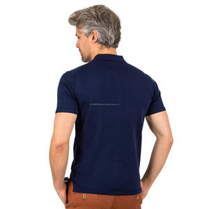 Chemises polo pour hommes en maille tricotée à manches courtes, boutonnées, bleu marine, avec logo personnalisé, nouveau design 2025 - Product Image 2