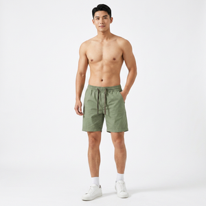 Men's <b>Green</b> Cotton Bermuda Shorts Drawstring Waist Casual Solid Color Woven Breathable Short <b>Pants</b> - Product Image 3