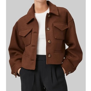 Mens <b>Brown</b> <b>Wool</b> Blend Shirt Jacket Collar Single Button Casual Autumn Outerwear Short Length Regular Fit - Product Image 3