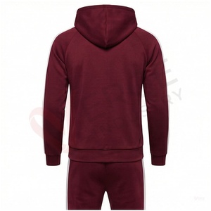 Ensemble de survêtement bordeaux pour homme, manches longues, capuche, fermeture éclair sur le devant, couleur unie, respirant, coupe décontractée, vêtements d'automne - Product Image 2