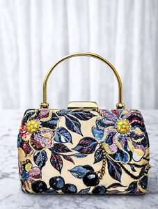 Vintage Printed Embroidered Half Moon Pearl Fashion Casual Clutch Bag for Women Retro Handmade Wedding - Product Image 3