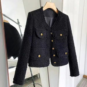 Blacktweed Style <b>Cropped</b> <b>Jacket</b> 2024 New Spring Autumn Thin Elegant Crew Neck Long Sleeve - Product Image 1