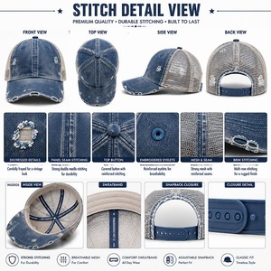 Gorra Trucker de Mezclilla Desgastada con Malla Trasera Ajustable, Unisex, Estilo Casual de Primavera/Verano, Diseño de 6 Paneles - Product Image 4