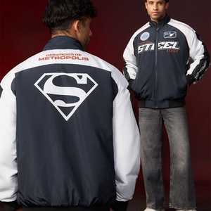 <b>Men's</b> Superman <b>Man</b> Of Steel Bomber <b>Jacket</b> Windproof Sporty Zipper Front Patch Design Regular Fit Autumn Wear - Product Image 6