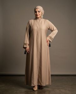 Women Floor Length Abaya V Neck <b>Long</b> Sleeve Solid Color Modest Plus Size Polyester Dubai Style Daily Wear Middle East Fashion - Product Image 4