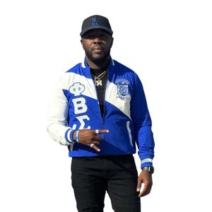 เสื้อแจ็คเก็ตกันลมแบบซิปเต็มตัว Phi Beta Sigma สำหรับผู้ชาย น้ำหนักเบา สวมใส่สบาย ผลิตจากผ้าคุณภาพพรีเมียม เสื้อผ้าสำหรับสมาคมพี่น้องชาวกรีก - Product Image 1