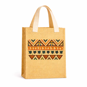 Eco Friendly Jute Tote Bag Ethnic Print Natural Reusable Shopping Bag Small Gift Bag Custom Logo Carry Bag Wholesale Wine Amani - Product Image 1