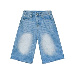 Shorts en jean pour homme, taille haute, coupe droite, délavage foncé, en coton, décontracté, respirant, pour l'été, personnalisable - Product Image 5