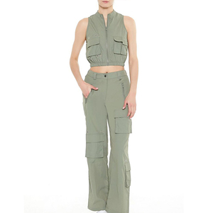 Chaqueta Corta Acolchada Transpirable de Punto para Mujer, Corte Ajustado, Múltiples Bolsillos, Cierre Completo, Sin Mangas - Product Image 5