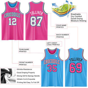 Conjunto de Uniformes de Baloncesto Personalizados Reversibles, Sublimados en Malla, Color Rosa y Azul, Uniformes de Equipo Transpirables para Jóvenes y Hombres, Ropa Deportiva de Entrenamiento - Product Image 3