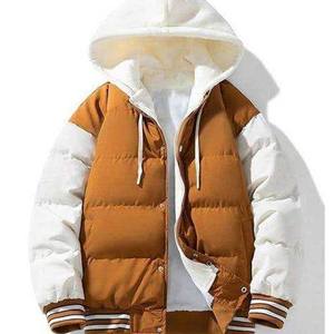 เสื้อแจ็คเก็ตพัฟเฟอร์มีฮู้ดสำหรับผู้ชาย น้ำหนักเบา พับเก็บได้ อุ่นสบาย เหมาะสำหรับฤดูหนาวและกิจกรรมกลางแจ้ง มีแผงด้านหน้าสีน้ำตาลแบบพองตัว พร้อมกระดุมปิด - Product Image 1