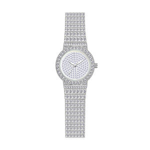 Reloj de Cuarzo con Incrustaciones de Moissanita, Esfera Redonda Plateada, Correa de Acero Inoxidable para Hombre, Estilo Hip Hop de Lujo - Product Image 4