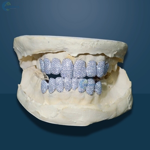 Hip Hop Lab Grown Diamond Teeth Grillz Iced Out 8 Top & 8 Bottom Set Personalizado de Oro Blanco Sólido de 14K para Hombre - Product Image 1