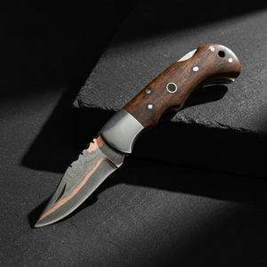 Couteau pliant artisanal en acier Damas, pointe tombante, manche en bois de rose, couteau utilitaire EDC, logo personnalisé, OEM - Product Image 1