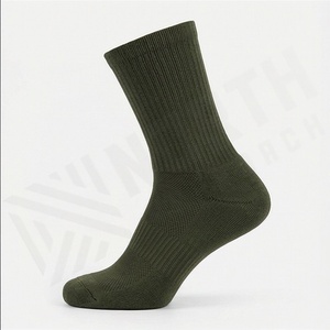 Crew <b>Socks</b> Solid Olive Green 100% Cotton Breathable Knitted Regular Style Adult Autumn Casual Daily Use - Product Image 3