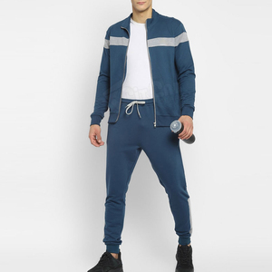 Men's Navy Blue Tracksuit Full <b>Zip</b> Color Blocking Casual Autumn Wear Regular Fit With Side Pockets Polyester Cotton Mix - Product Image 4