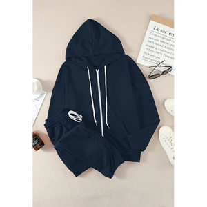 Ensemble de survêtement d'hiver pour femmes de haute qualité, bleu marine, à fermeture éclair, respirant, respectueux de l'environnement, décontracté, sweat à capuche à manches longues, jogging, tenue en 2 pièces - Product Image 6
