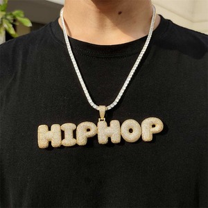 Hip Hop Personalized Bubble Letter Charms Necklace Iced Out <b>Initials</b> Name Gold Plate Necklace for Men Women - Product Image 5