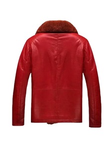 Chaqueta de Cuero Roja con Forro de Borrego para Hombre, Elegante - Product Image 2