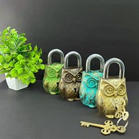 Cadenas vintage en laiton en forme de hibou, finition vert antique, bleu antique, or antique et bronze antique, avec clés décoratives, fait main