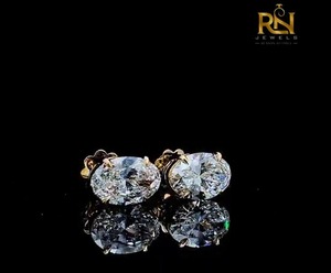 ต่างหูเพชรทรงรีแบบโอวัลคัท เพชรเลี้ยงในห้องปฏิบัติการ ทองคำแท้ 9K 14K 18K เครื่องประดับคุณภาพสูง ขายส่งจากโรงงานโดยตรง รับสั่งทำ - Product Image 2