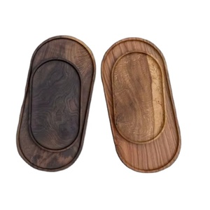 Plateau de service en bois asymétrique en noyer sculpté, ensemble de plateaux de service, plateaux à collation profonds - Product Image 1