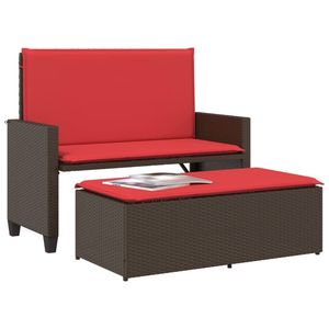 Banco de patio de ratán sintético marrón con cojines y reposapiés, elegante mueble de exterior para sentarse - Product Image 4